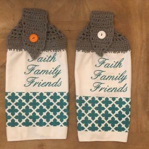 3 Grey & Turquoise Crochet Kitchen Towels